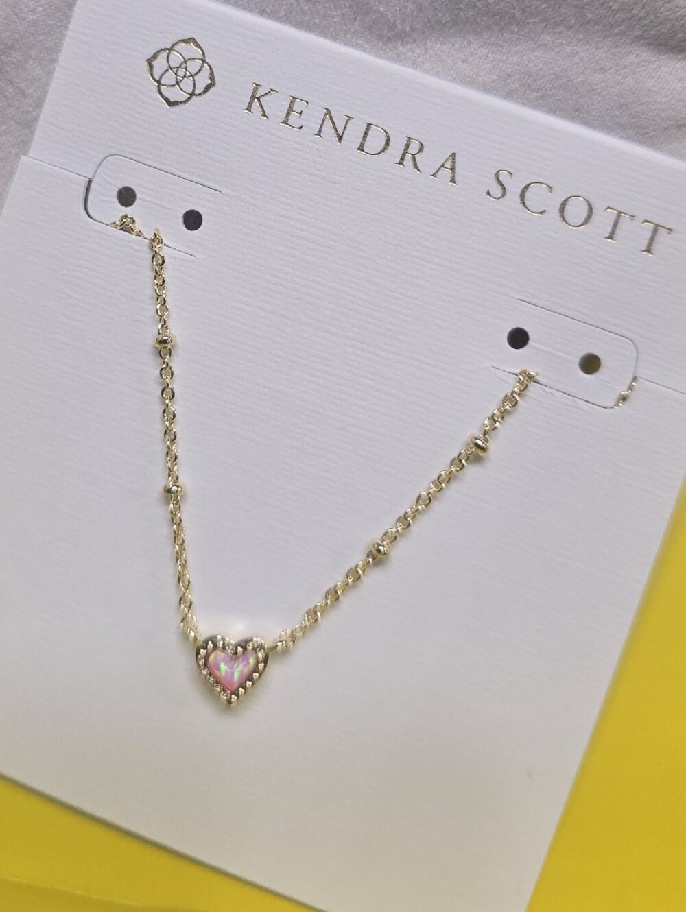 NWT Kendra Scott Gold Heart Pendant Necklace with Pink Opal